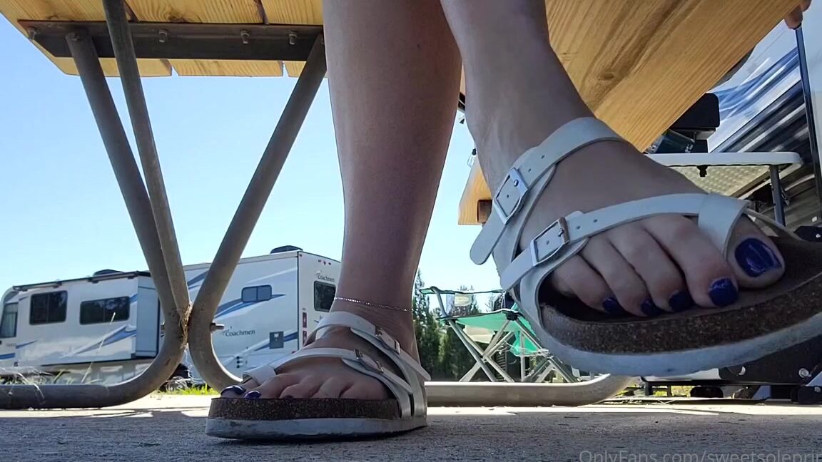 Megan Fletcher Aka Sweetsoleprincess Onlyfans Playing With My Flip Flops Under The Picnic Table The Maintenence Guys Kept Driving By In Their