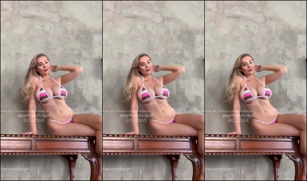 Bethanylilya Teeny Pink White And Brown Striped Bikini Photoshoot In La