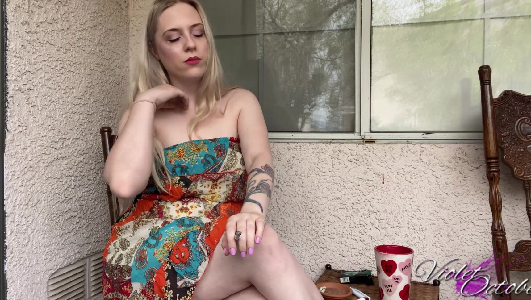 "VioletOctober" bbw smoking, blonde, cigar fetish, curvy, smoking Morning Coffee amp Smoke Break manyvids