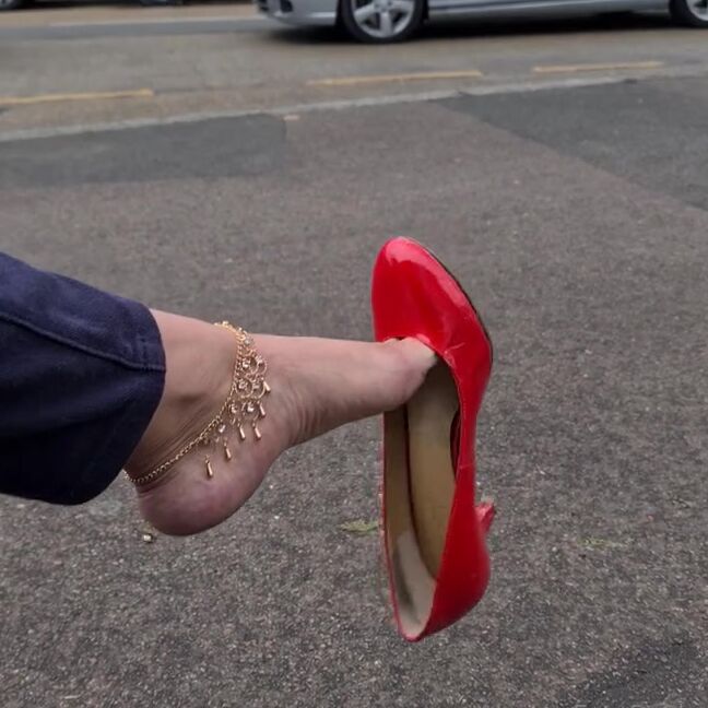 Feetbysherri Onlyfans Dangling On The High Street In My Red Shoes