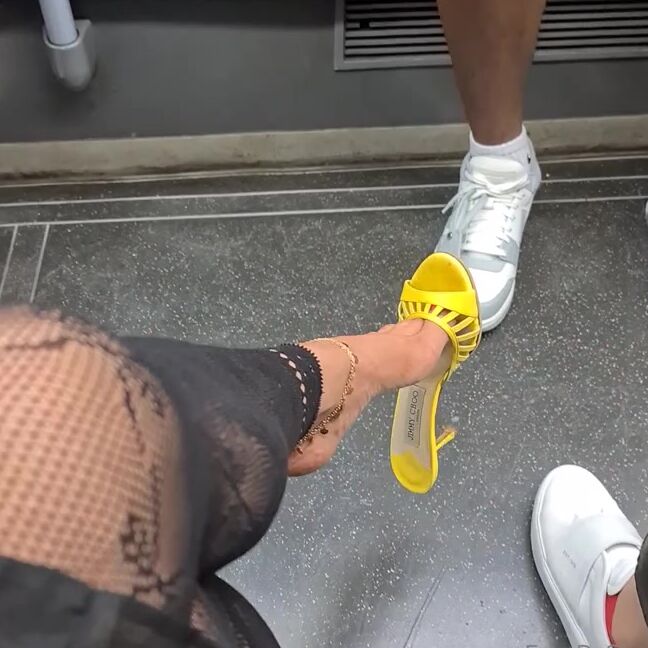 Feetbysherri Onlyfans Train Teasing In My Yellow Jimmy Choos