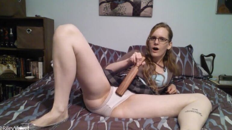 Riley Velvet Schoolgirl Spanks Pussy Edition