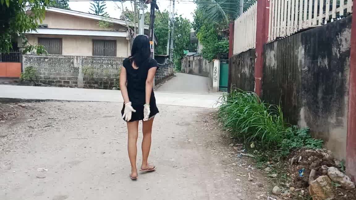 Cummybaby Walking In Street Wearing Gloves