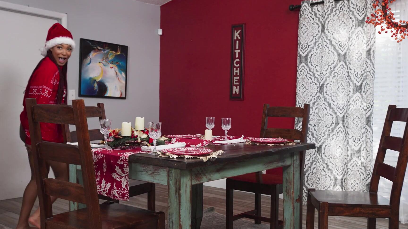 Lesbian, Big Tits, StrapOn, Ebony, Orgasm, Pussy Licking, Kissing, Masturbation, Young Kona Jade, Addis Fouche - Fucking Around The Christmas Tree SiteRip