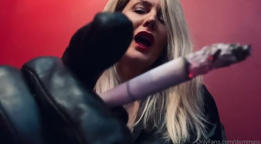 Dominascarlet Leather Smoking Ashtray And Spitting Pov I Am Dressed In Leather And Make My Lips Red And Shiny By A