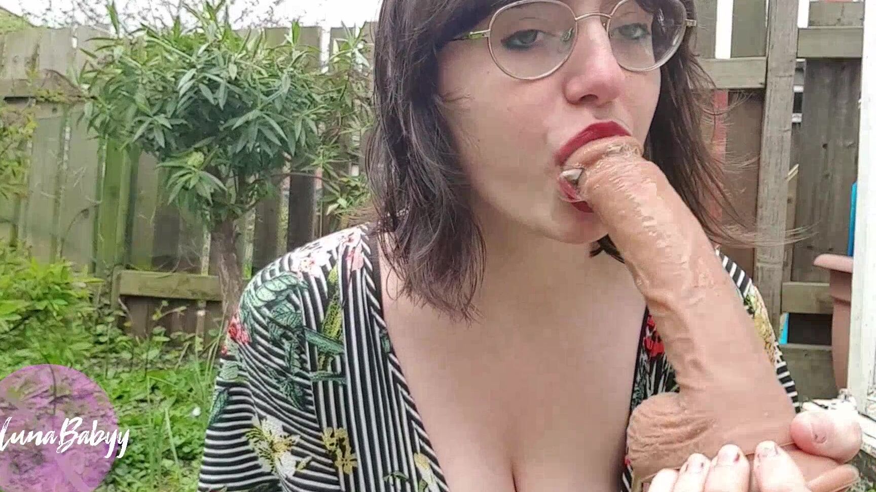 Blowjob, Outdoors, Spit Fetish, Deepthroat, Big Tits thelunababyy blowjob practice in garden ManyVids