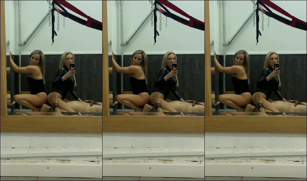 Lady Dark Angel Bouncing On Our Slaves Face Both Of Us