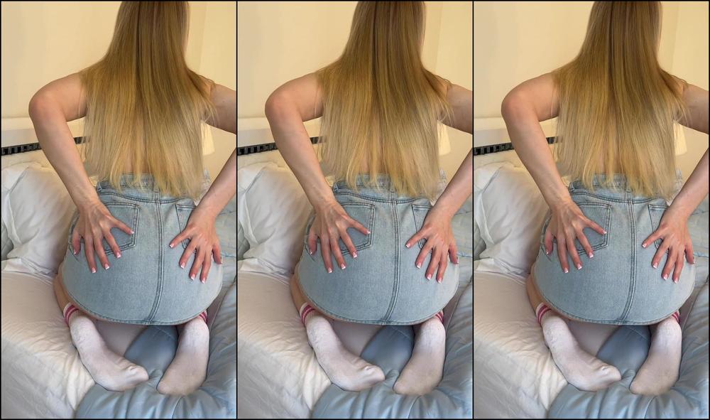 Pricktease Showing Off My Sexy Ass In Denim Skirt Taking Off And Pillow Humping Till Orgasm Facing C