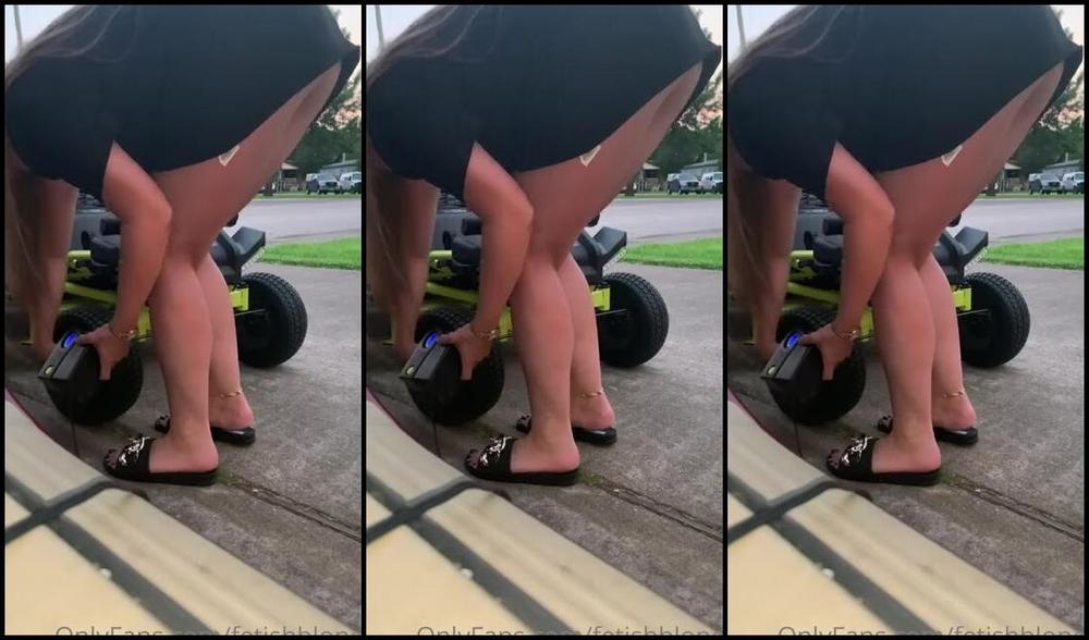 Foot Fetish Blonde Nicknamed Fetishblonde Onlyfans Watch As I Pump Air Into The Tires On My Riding Lawnmower Of Course With My Soles Showing