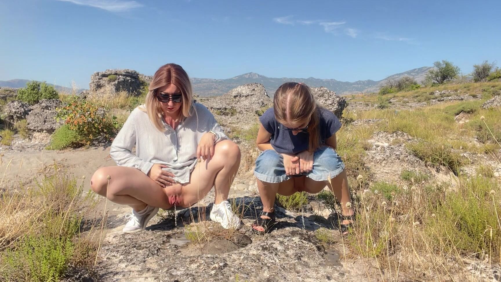 Two Girls Pee In Nature