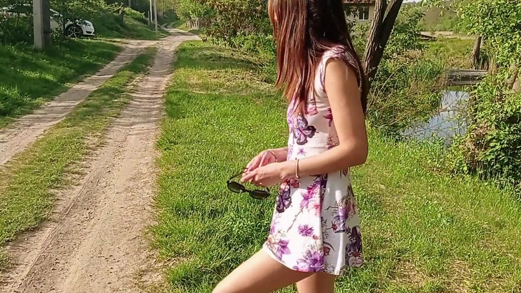 Brown eyeds exhibitionist walk through the village without panties on a hot summer day Pornhub