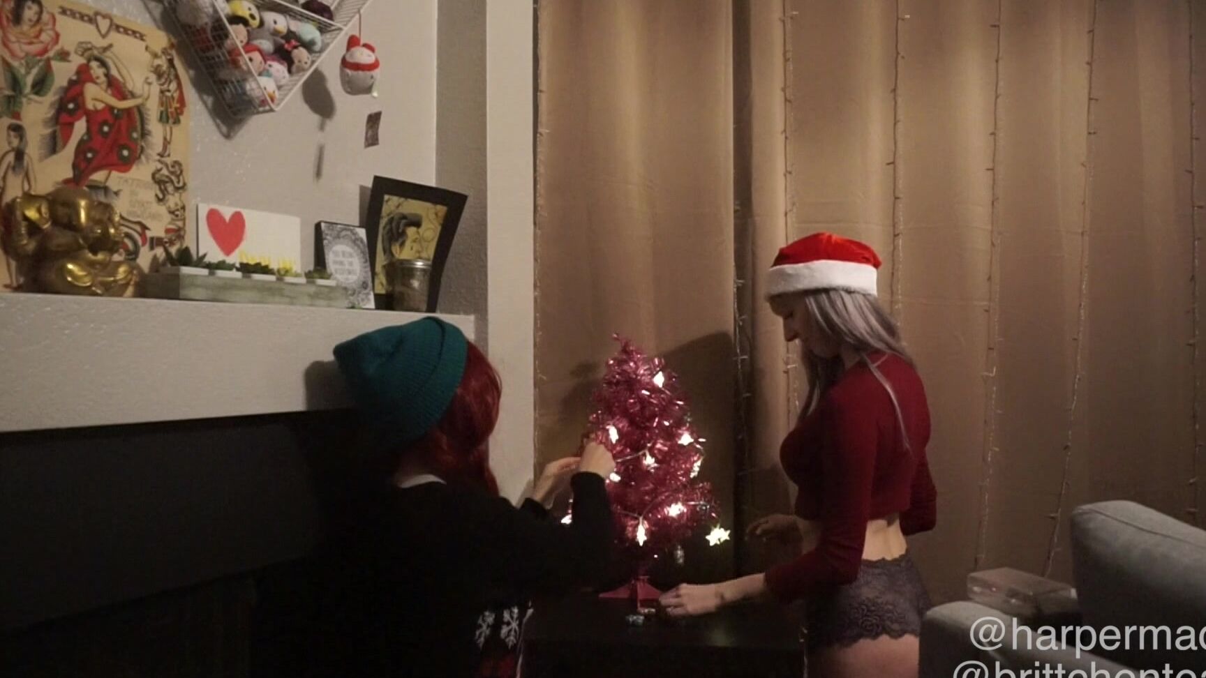 "HARPERMADI" lesbians, lace/lingerie, christmas, girl girl 160 Christmas Tree Decorating manyvids