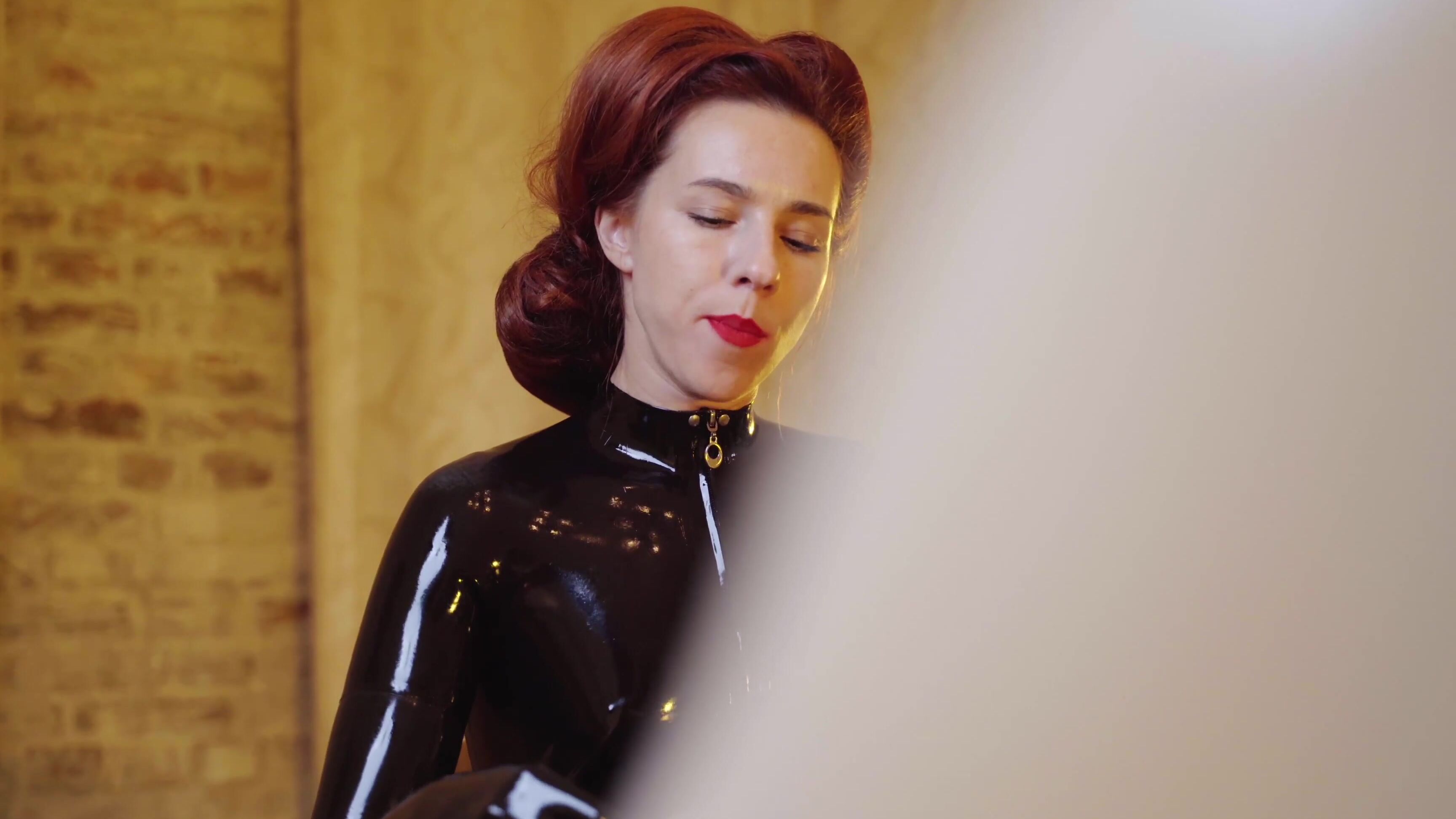 Eating, Fetish, Latex, Liquid Latex, Redhead fetish-dinner-in-latex-catsuits ManyVids