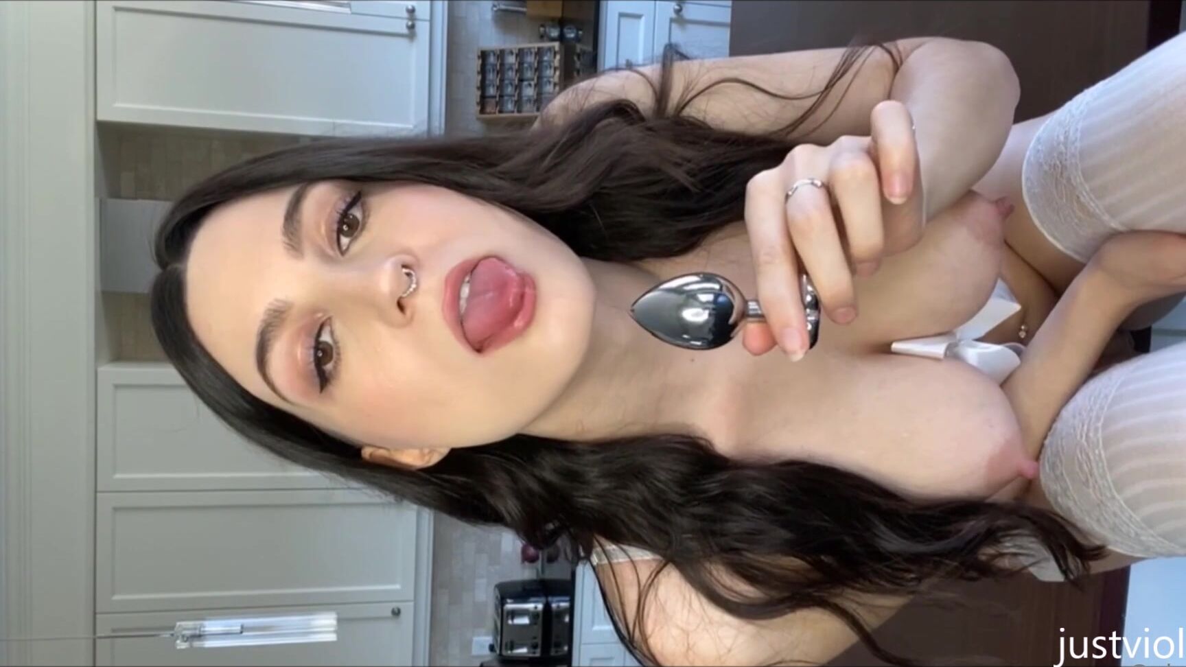 Justviolet Anal Fingering And Butt Plug Play On My Kitchen Island