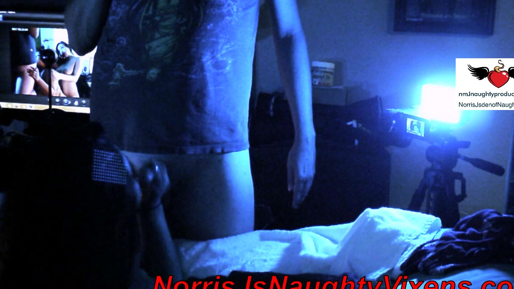 "nmjnaughtyvixens" blowjob, cuckolding, doggystyle, fucking, threesome 3way in blue light from spycam PMVangle manyvids