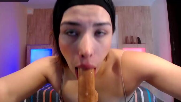 "Melted_Chocolate" blowjob, blowjobs, deepthroat, dildosucking, fantasydildo Intriguing Oral Play A Massive Dildo and Lots of Saliva manyvids