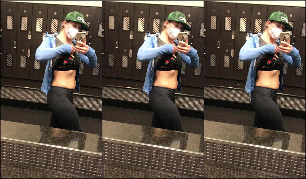 "Paula1817" fitness, goddess worship, muscle worship, public flashing, sweat fetish Titty Tues post workout sweat check Manyvids