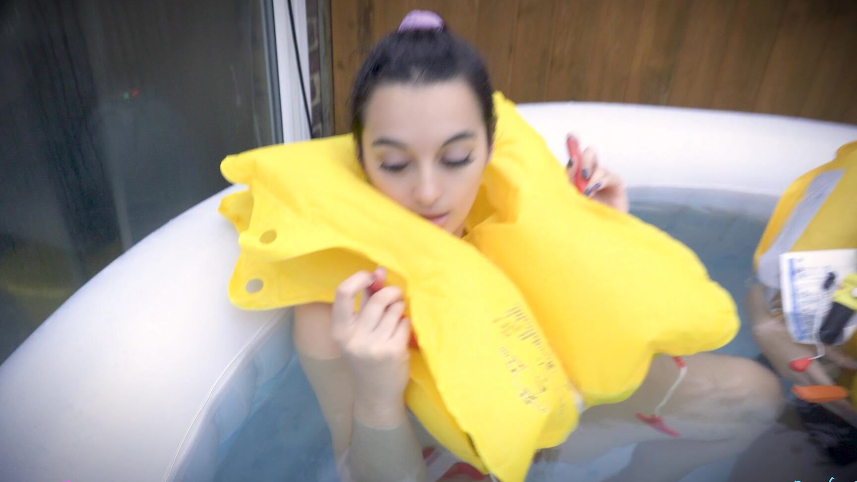 "PeachySkye" bikini, girl girl, sfw, swimming, swimwear Floating in Lifejackets with Summer Fox Manyvids