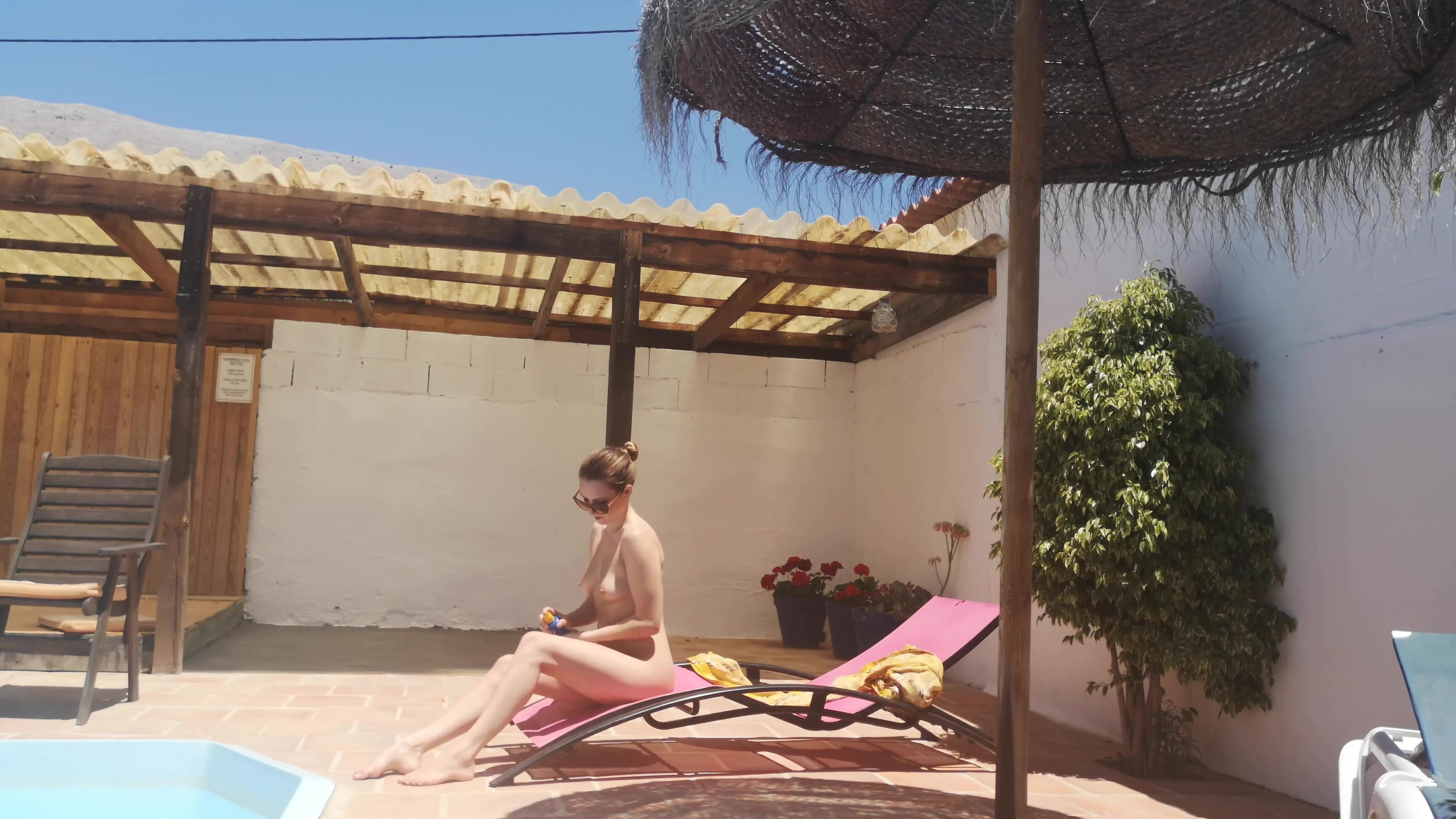 "ScarlotRose" lotion/oil fetish, nudists, nudity/naked, outdoors, public nudity Lotion by the pool Manyvids