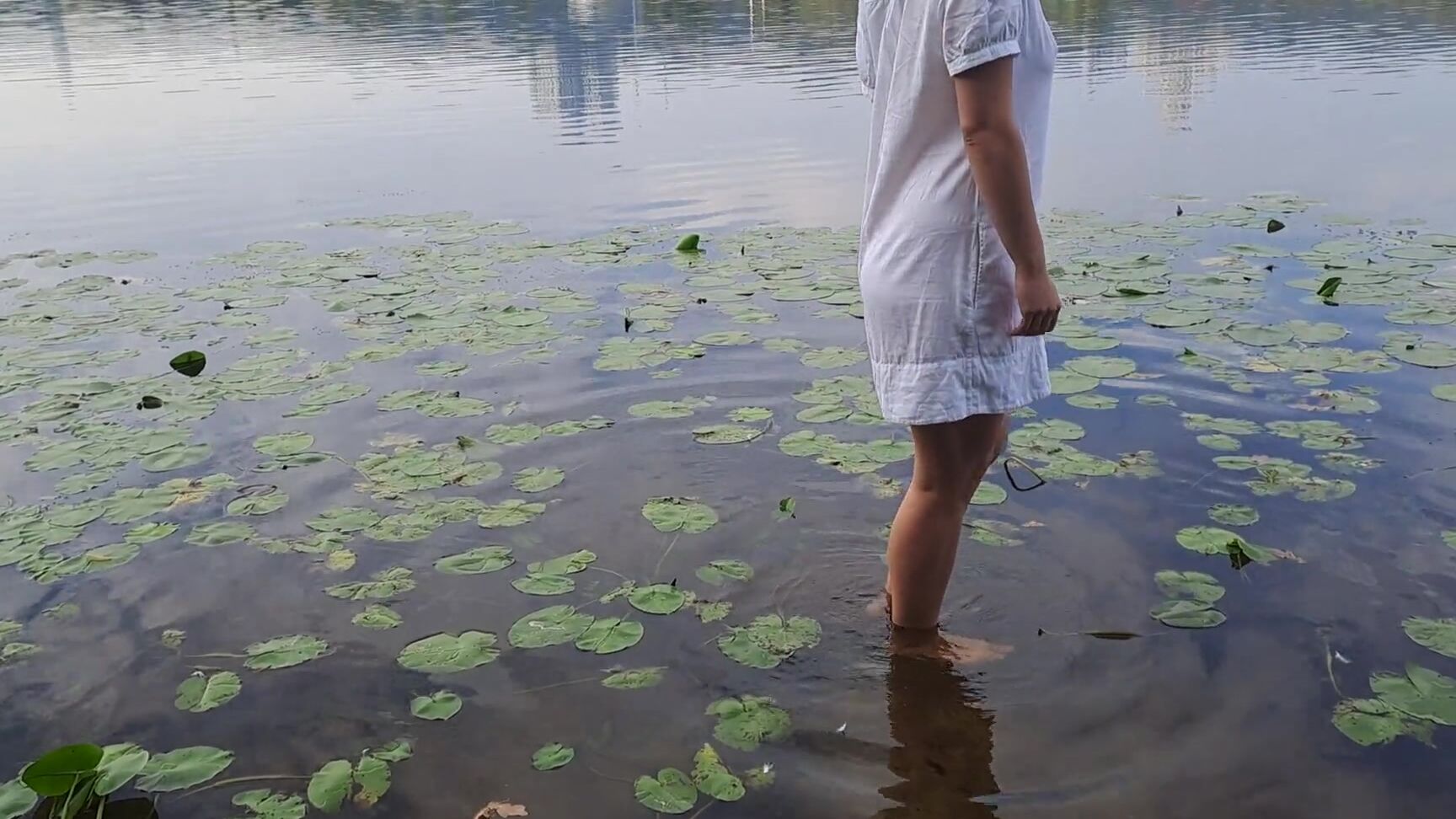 Tender Girl Nymph Walks In A Wet Transparent Shirt