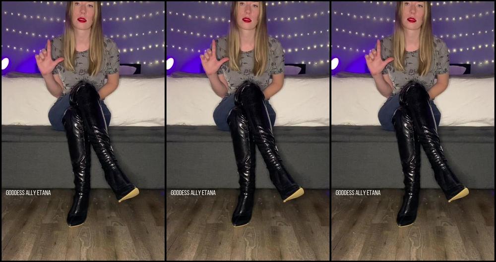 "Goddess Ally Etana" boot fetish, femdom, jeans fetish, pvc-vinyl, sfw, virgin humiliation Be a Virgin Forever Remastered Manyvids