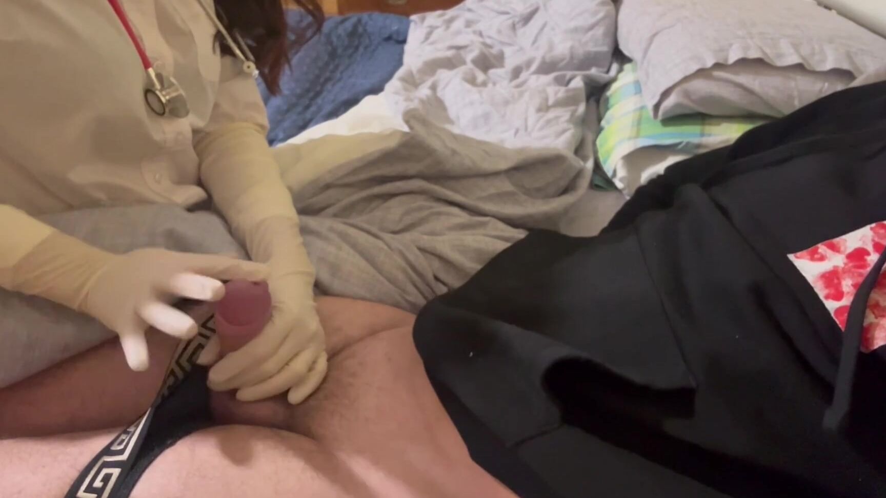 Kind Nurse Does A Quick Dry Milking With Long Latex Gloves 65A057B6Ce178