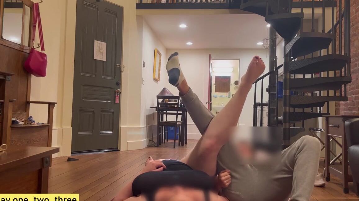 Goddess Betty Jane dominates in femdom wrestling with her legs and feet