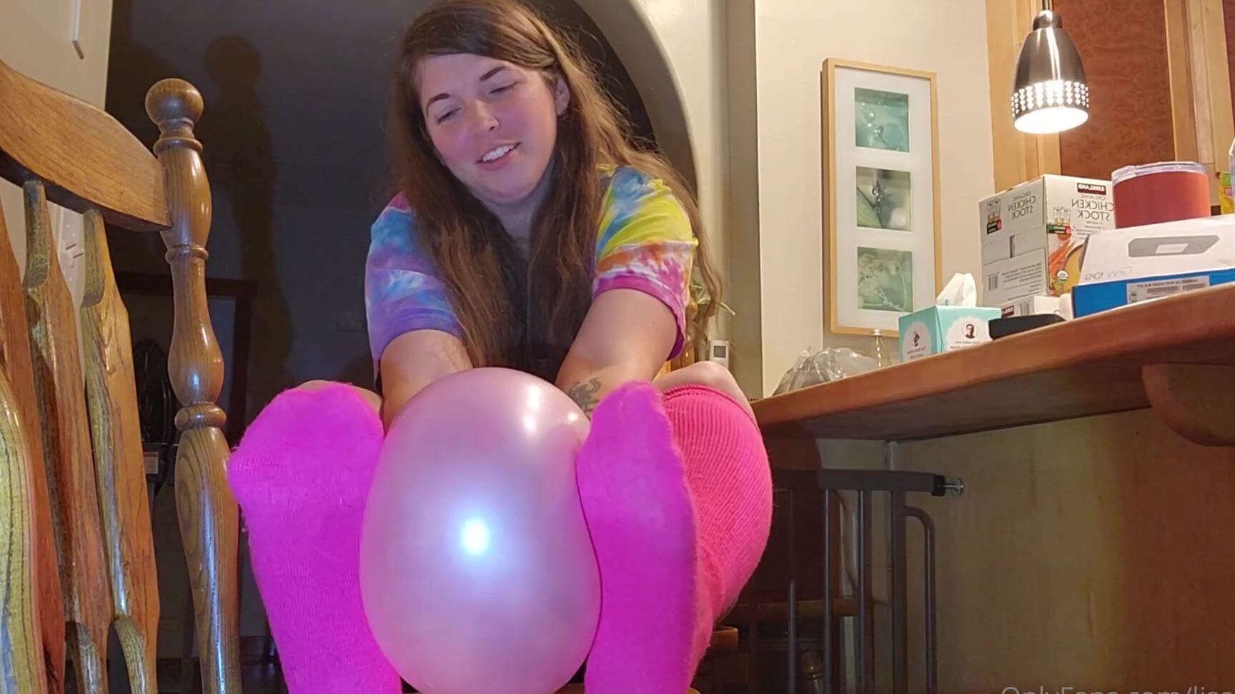Lisa Asmr goes wild with Pink Socks and Balloon in Onlyfans video