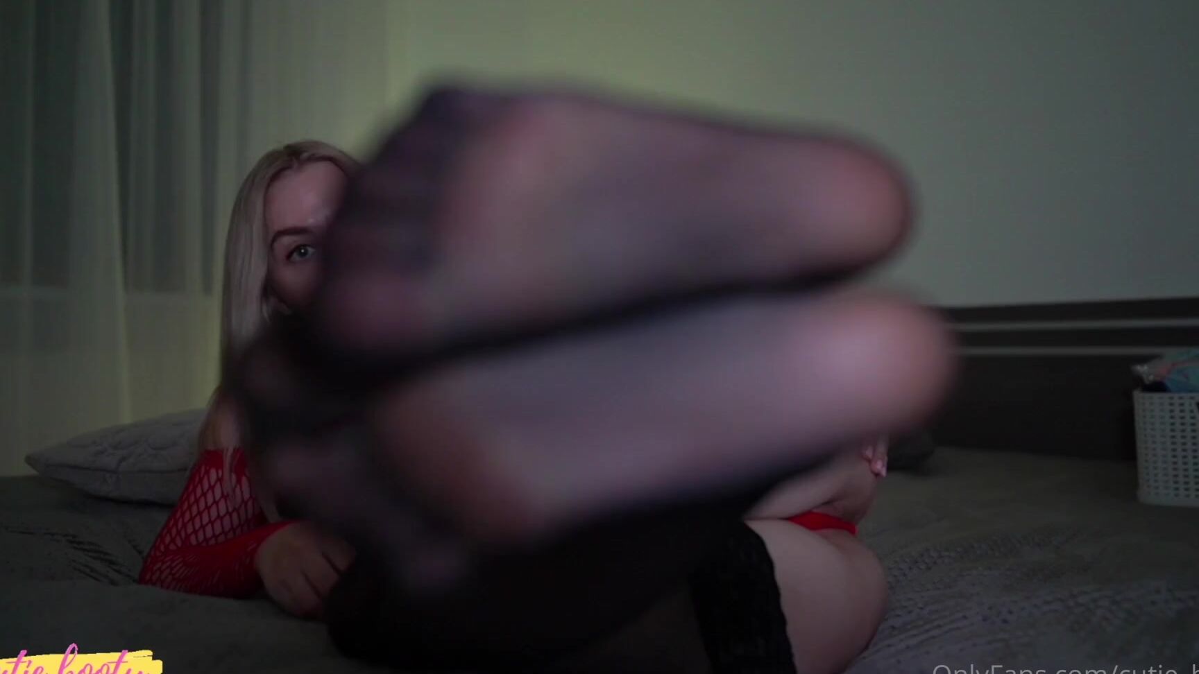 Check out Cutie Booty Nicknamed Cutie Booty teasing in fishnet and black stockings!