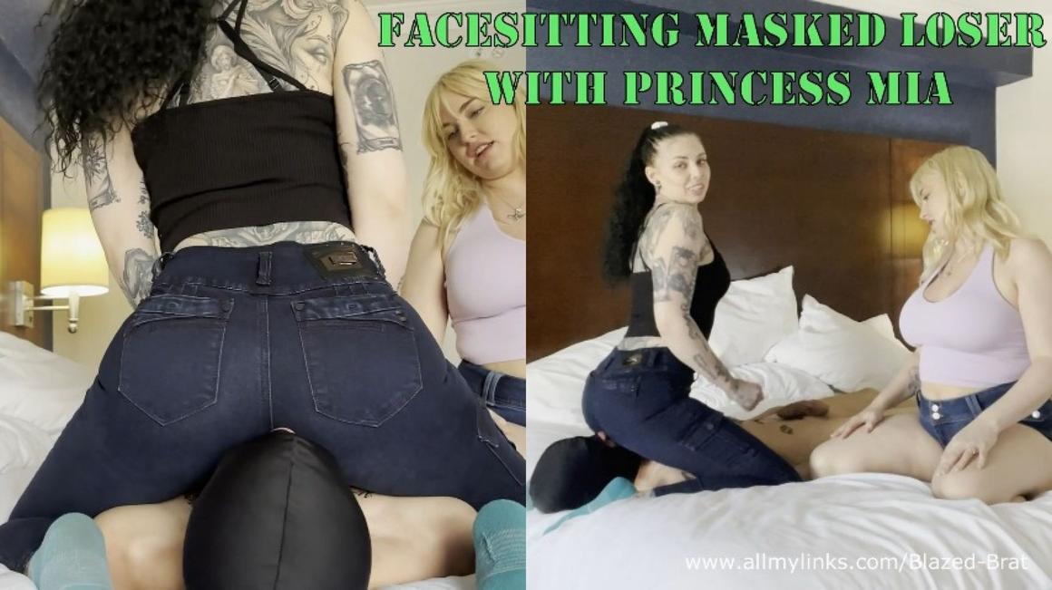 Poster for Blazed Brat - Jeans Facesitting Masked Loser  Mirrored Version - Manyvids Model - Jeans Face Sitting, Jeans Fetish, Double Domination (Блейз Брат Двойное Доминирование)