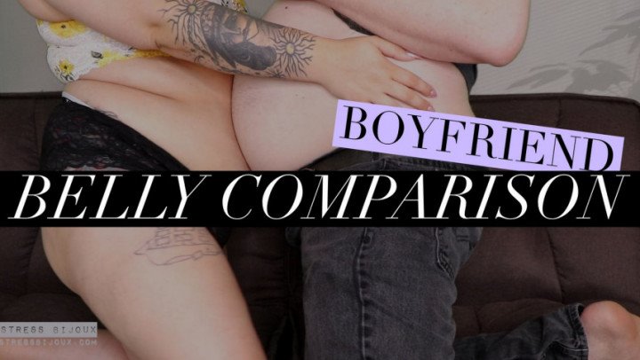 Poster for Mistressbijoux Boyfriend Belly Comparison - Mistressbijoux - Manyvids Model - Belly Fetish, Gaining Weight, Fat (Набор Веса)