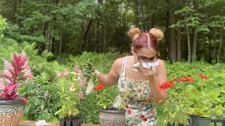 Poster for Manyvids Model - Sneezegoddess - Gardening Interrupted By Sneezing And Nose Blowing - Redheads, Noseblowing (Рыжие)