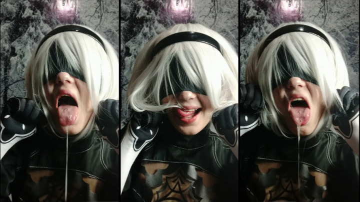 Poster for Nier Automata Cosplay 2B Ahegao Face - Apr 8, 2020 - Lil Cosplay Slut - Manyvids Star - Silly Faces, Ahegao (Лил Косплей Шлюха Ахегао)