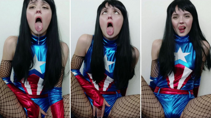 Poster for Manyvids Girl - Lil Cosplay Slut - Captain America - Ahegao Face - Sep 13, 2020 - Eye Crossing, Cosplay (Лил Косплей Шлюха Пересечение Глаз)