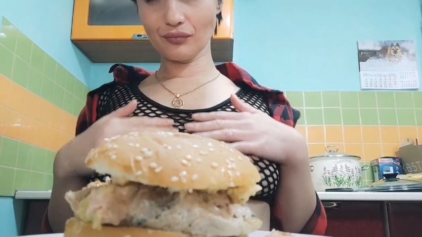 Poster for Manyvids Girl - Juliacrown - Disgust Cook Slave Food Humburger - Cooking, Slavetraining (Обучение Рабов)