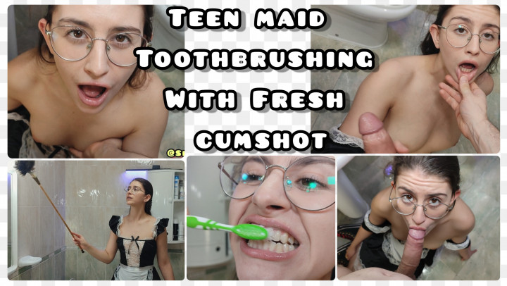 Poster for Teen Maid Toothbrush With Fresh Cumshot - Manyvids Girl - Alfxnow - Cum In Mouth, French Maid Fetish, Domestic Service Maid (Кончить В Рот)