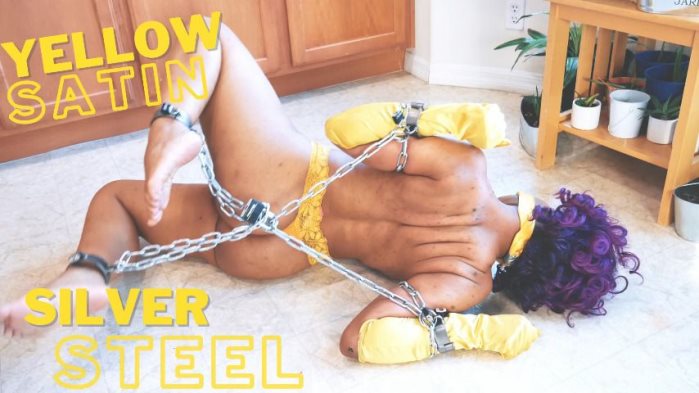 Poster for Clips4Sale Shop - Cupcake Sinclair - Yellow Satin, Silver Steel - Glovefetish, Bondage, Gagtalk (Кекс Синклер Бондаж)