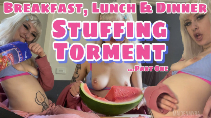 Poster for Manyvids Model - Maiden_Myra - Extreme Belly Stuffing Torment Part 1 - Feeder/Feedee, Bloated Belly (Кормилец/Кормилица)