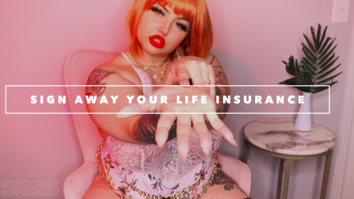 Poster for Mistressbijoux - Mistressbijoux Sign Away Your Life Insurance - Manyvids Model - Money, Brat Girls, Goddess Worship (Поклонение Богине)