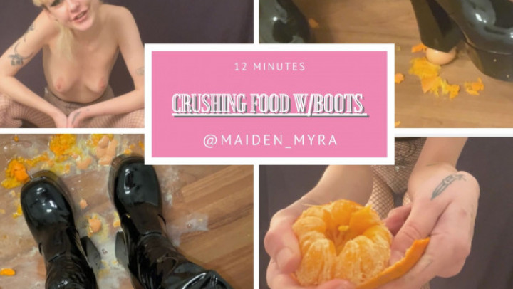 Poster for Stepping On Fruit & Eggs With Huge Boots - Manyvids Model - Maiden_Myra - Boot Domination, Boot Fetish (Доминирование Ботинок)