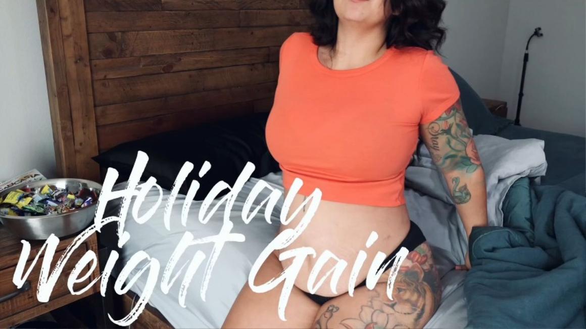 Poster for Manyvids Model - Drea_Xoxo - Holiday Weight Gain - Sfw, Bloated Belly