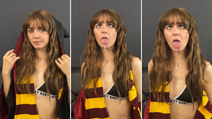 Poster for Lil Cosplay Slut - Hermione'S Ahegao Face - Hogwarts Legacy - Mar 10, 2023 - Manyvids Model - Ahegao, Eye Crossing (Лил Косплей Шлюха Ахегао)