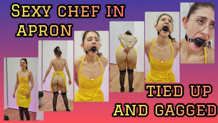 Poster for Shanaxnow - Manyvids Model - Stunning Brunette Sexy Apron Fetish Ballgagged Tape Bondage - Apronfetish, Ballgagged, Stocking (Шанакснов С Шаровой Опорой)