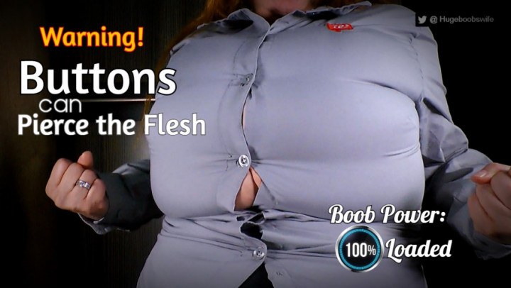 Poster for Manyvids Girl - Hugeboobswife - Warning Buttons Can Pierce The Flesh - January 01, 2022 - Big Tits, Clothes Destruction / Burning (Большие Сиськи)