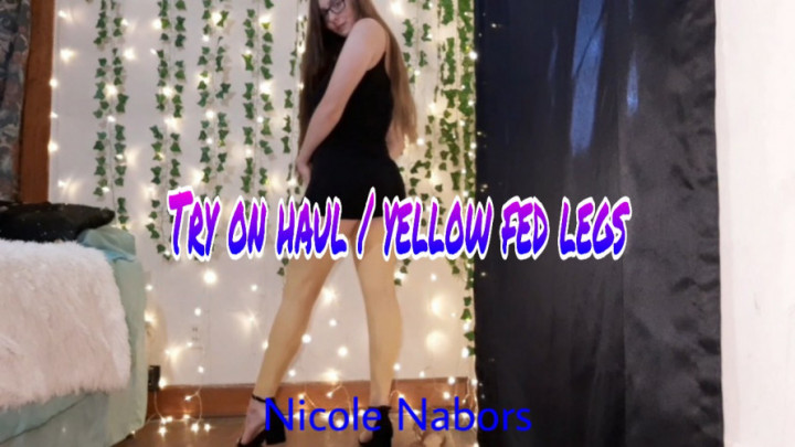 Poster for Try On Haul / Yellow Fed Legs - Nicole Nabors - Manyvids Model - Body Painting, Fetish Clothing, Legs (Николь Нейборс Фетиш-Одежда)